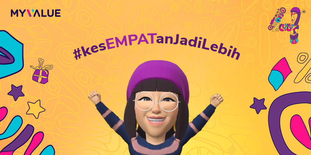 MyValue Kompas Gramedia Anniversary 4th Lulu happy 3d illustration girl with purple beanie