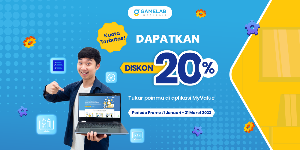 Article Header Diskon 20% Untuk Ikuti Kelas GAMELAB.ID di aplikasi MyValue Kompas Gramedia