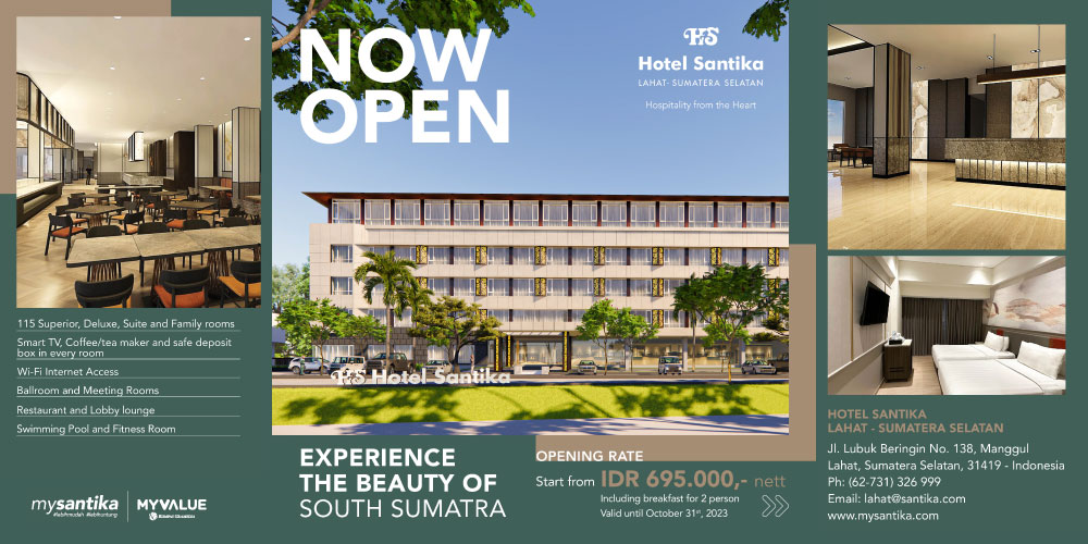 article header opening Hotel Santika Lahat Sumatera Selatan, booking melalui aplikasi MySantika dan jadi member MyValue untuk promo hotel